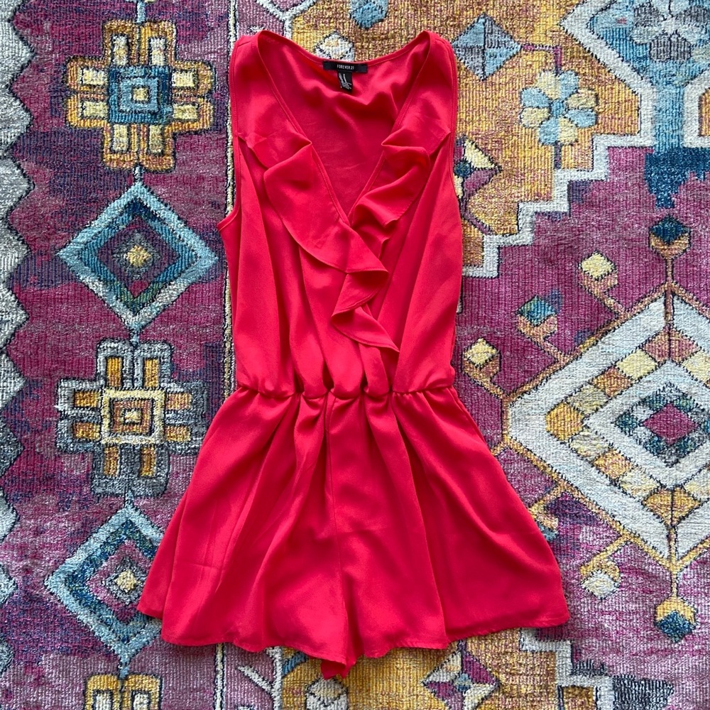 Forever 21 red sleeveless ruffle romper